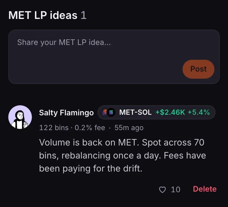 The LP ideas section of a pool page, with the box to share an idea