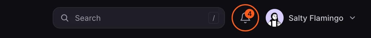 The header with the bell outlined, showing a count of new notifications