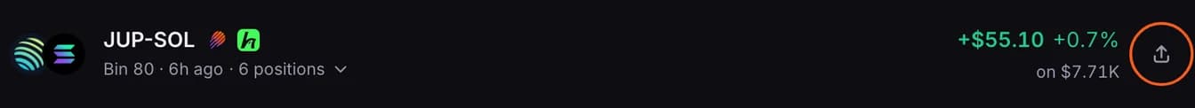 A closed pool's row with the share icon at its end outlined