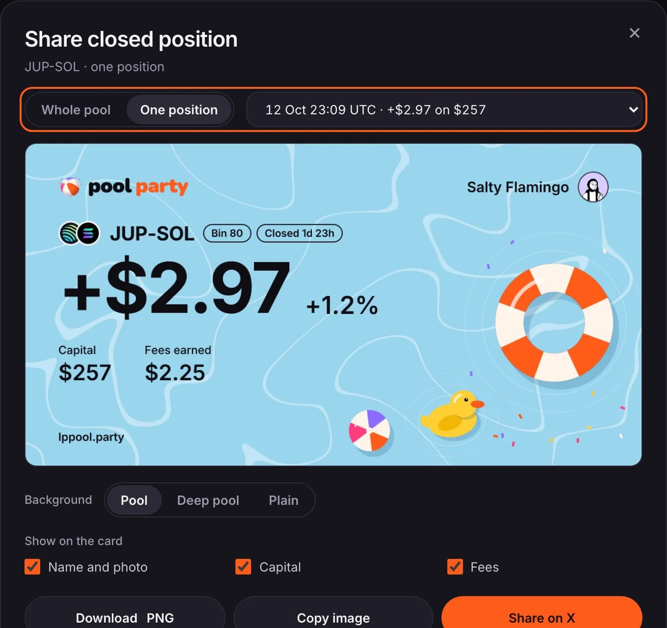 Share closed position, set to One position, with the list of positions outlined