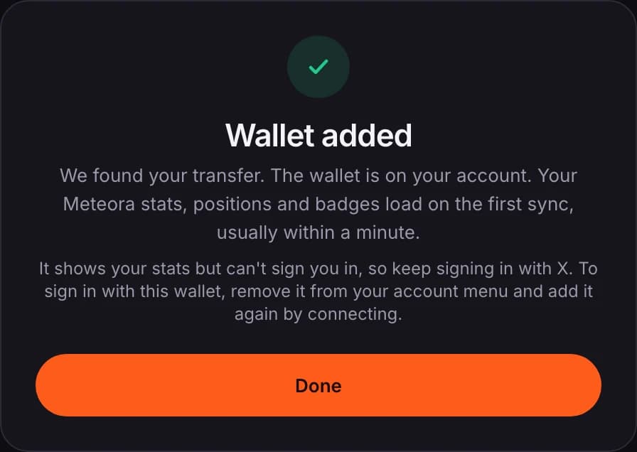 Wallet added confirmation