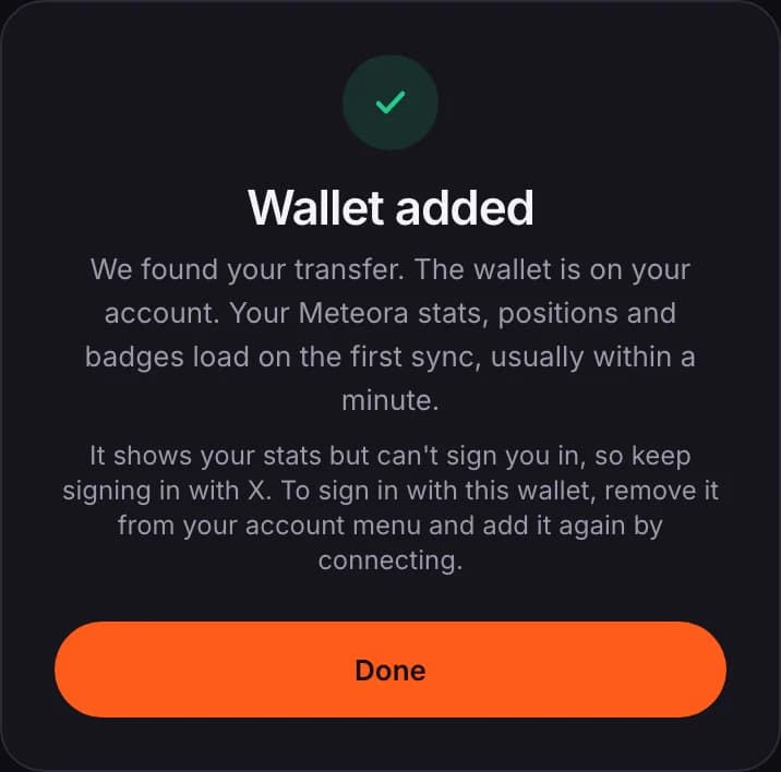 Wallet added confirmation