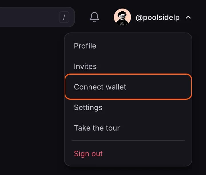 Account menu with Connect wallet outlined